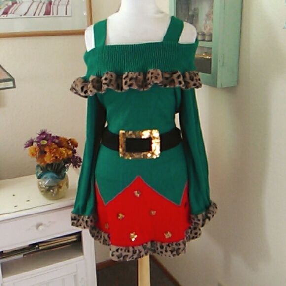 Holiday Time Mrs Clause/ Christmas Elf Sweater Dress - Picture 1 of 11